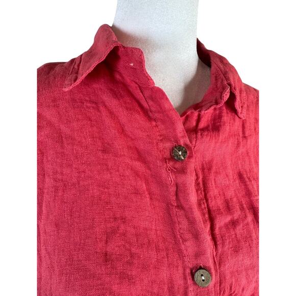 LAURA GOTTI Italian Red 100% Linen Button Down Short Sleeve Shirt S Oversized - Picture 3 of 12